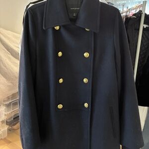 Midnight Blue Wool Peacoat Gold Buttons Military Double Breasted J Crew New